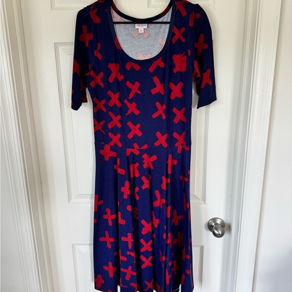 LuLaRoe Blue and Red Fit and Flare Midi Dress - Picture 1 of 3
